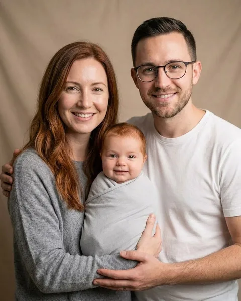 Generated family portrait with mum, dad and the baby