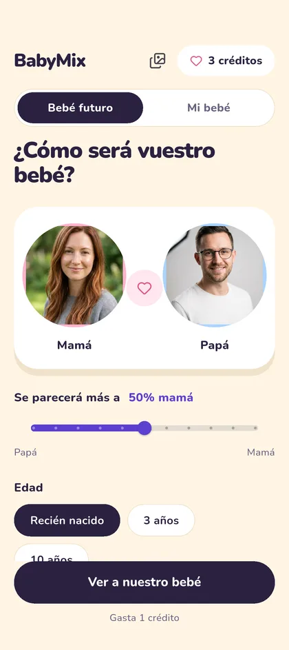 The app's mix screen with mum's and dad's photos